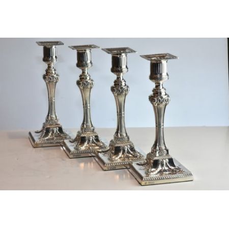 Antikes englisches seltenes 4er Set Kerzenleuchter / Candlesticks aus Sterling Silber, Hawksworth & Eyre, ca 1900
