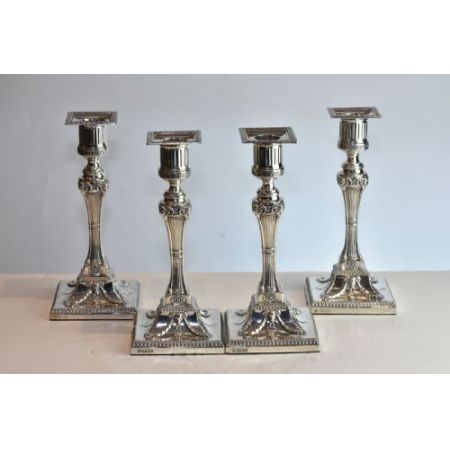 Antikes englisches seltenes 4er Set Kerzenleuchter / Candlesticks aus Sterling Silber, Hawksworth & Eyre, ca 1900