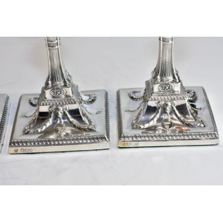 Antikes englisches seltenes 4er Set Kerzenleuchter / Candlesticks aus Sterling Silber, Hawksworth & Eyre, ca 1900