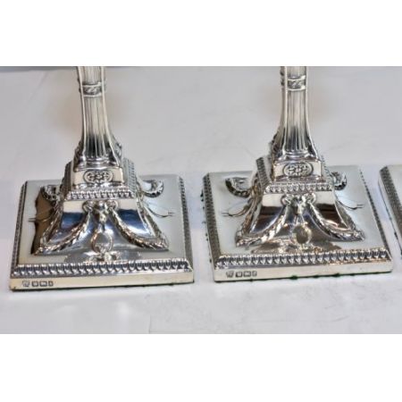 Antikes englisches seltenes 4er Set Kerzenleuchter / Candlesticks aus Sterling Silber, Hawksworth & Eyre, ca 1900