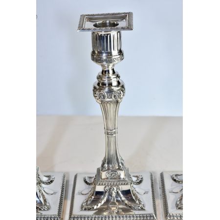 Antikes englisches seltenes 4er Set Kerzenleuchter / Candlesticks aus Sterling Silber, Hawksworth & Eyre, ca 1900