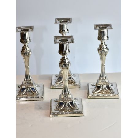 Antikes englisches seltenes 4er Set Kerzenleuchter / Candlesticks aus Sterling Silber, Hawksworth & Eyre, ca 1900