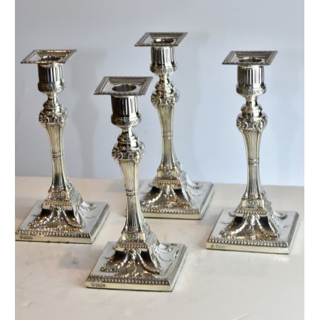 Antikes englisches seltenes 4er Set Kerzenleuchter / Candlesticks aus Sterling Silber, Hawksworth & Eyre, ca 1900