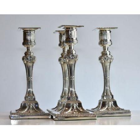 Antikes englisches seltenes 4er Set Kerzenleuchter / Candlesticks aus Sterling Silber, Hawksworth & Eyre, ca 1900