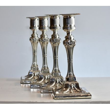 Antikes englisches seltenes 4er Set Kerzenleuchter / Candlesticks aus Sterling Silber, Hawksworth & Eyre, ca 1900