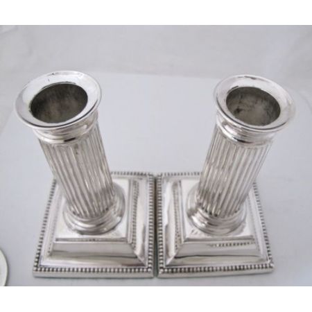 Antikes englisches 2er Set Mini Silber Kerzenleuchter / Dwarf Candlesticks, edwardianisch 1906