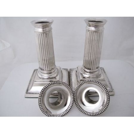 Antikes englisches 2er Set Mini Silber Kerzenleuchter / Dwarf Candlesticks, edwardianisch 1906