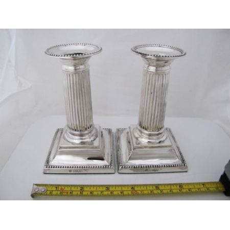 Antikes englisches 2er Set Mini Silber Kerzenleuchter / Dwarf Candlesticks, edwardianisch 1906