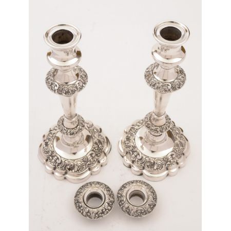 Antikes Paar versilberter Kerzenleuchter / Silver Plated Candlesticks, ca 1920