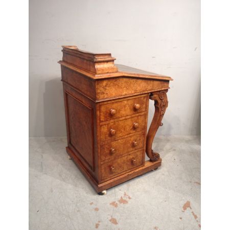 Antiker viktorianischer Davenport Sekretär aus Burr Elm / Ulmen Wurzelholz, englisch, ca 1850