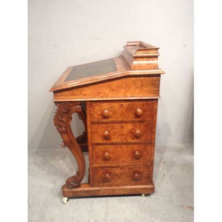 Antiker viktorianischer Davenport Sekretär aus Burr Elm / Ulmen Wurzelholz, englisch, ca 1850