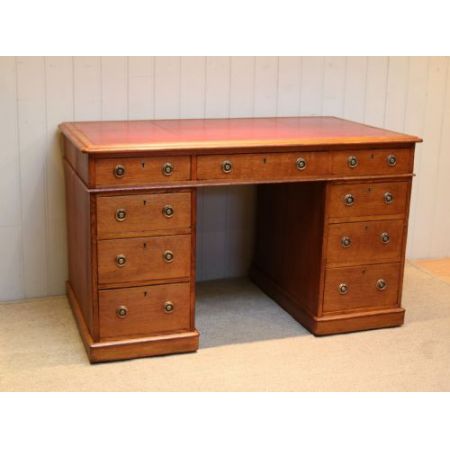 Antiker Pedestal Desk / Schreibtisch aus Eiche, ca 1890