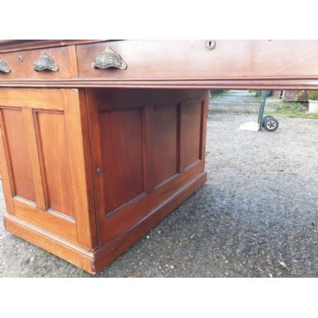 Antiker großer Mahagoni Pedestal Partners Desk / Partner Schreibtisch, viktorianisch, ca 1860