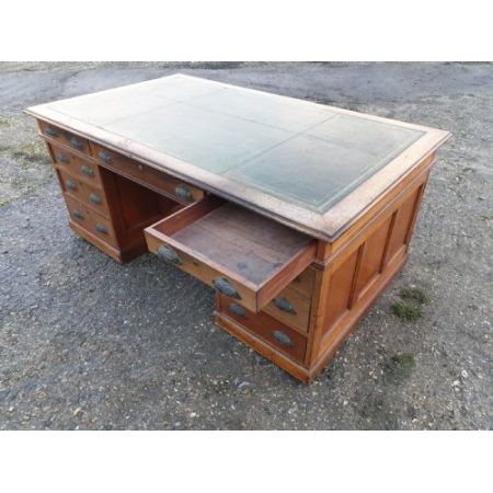 Antiker großer Mahagoni Pedestal Partners Desk / Partner Schreibtisch, viktorianisch, ca 1860