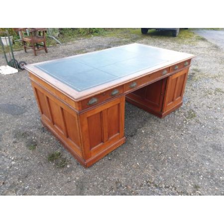Antiker großer Mahagoni Pedestal Partners Desk / Partner Schreibtisch, viktorianisch, ca 1860