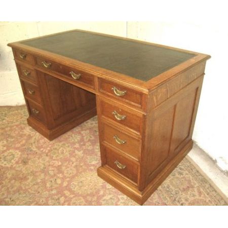Antiker edwardianischer Pedestal Desk / Schreibtisch aus goldener Eiche, ca 1890