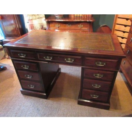 Antiker viktorianischer Pedestal Desk / Schreibtisch aus Mahagoni, englisch, ca 1880