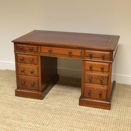 Antiker viktorianischer Pedestal Desk / Schreibtisch aus Mahagoni, ca 1870