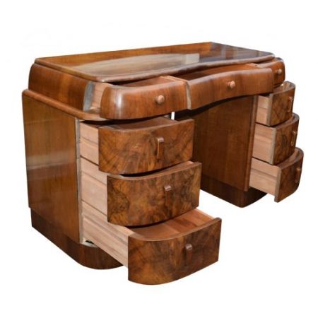 Antiker Art Deco Twin Pedestal Desk / Schreibtisch aus Nussbaum, englisch, ca 1930