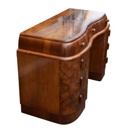 Antiker Art Deco Twin Pedestal Desk / Schreibtisch aus Nussbaum, englisch, ca 1930