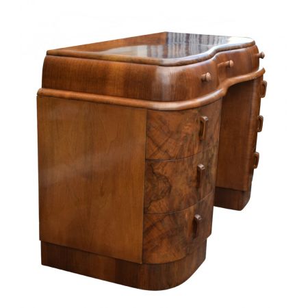 Antiker Art Deco Twin Pedestal Desk / Schreibtisch aus Nussbaum, englisch, ca 1930