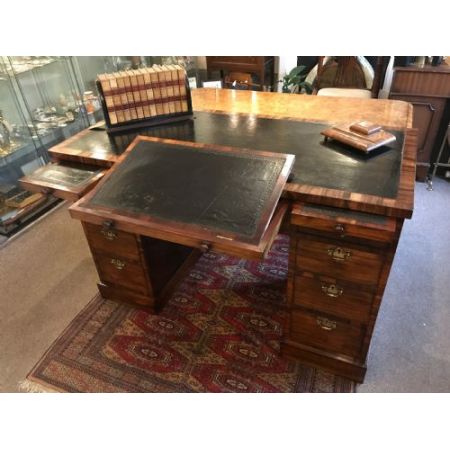 Antiker Twin Pedestal Desk / Schreibtisch aus Coromandel Holz, selten, ca 1890