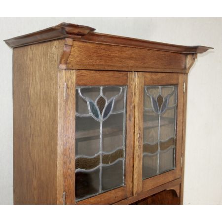 Schmaler Arts & Crafts Bücherschrank aus Eichenholz massiv 