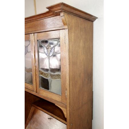 Schmaler Arts & Crafts Bücherschrank aus Eichenholz massiv 