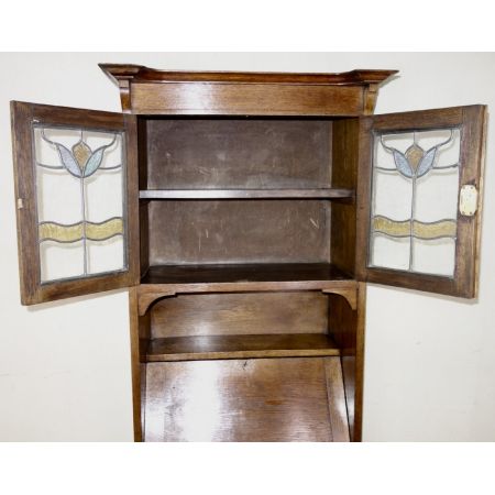 Schmaler Arts & Crafts Bücherschrank aus Eichenholz massiv 