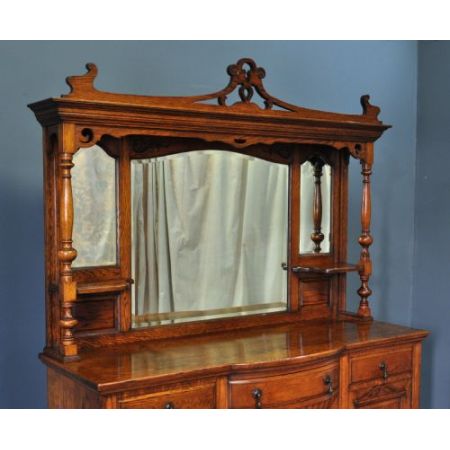 großes antike viktorianische geschnitztes Eichen Sideboard mit Spiegel 