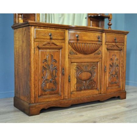 großes antike viktorianische geschnitztes Eichen Sideboard mit Spiegel 