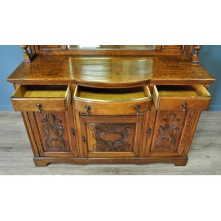 großes antike viktorianische geschnitztes Eichen Sideboard mit Spiegel 