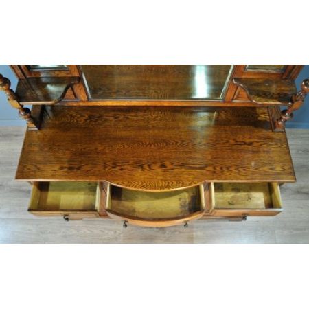 großes antike viktorianische geschnitztes Eichen Sideboard mit Spiegel 