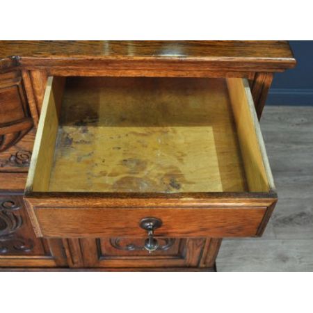 großes antike viktorianische geschnitztes Eichen Sideboard mit Spiegel 