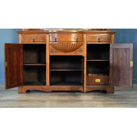 großes antike viktorianische geschnitztes Eichen Sideboard mit Spiegel 