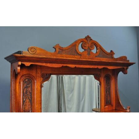 großes antikes viktorianisches stark geschnitztes Spiegel-Sideboard aus Eichenholz