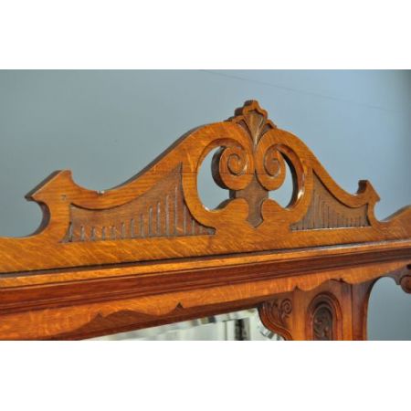 großes antikes viktorianisches stark geschnitztes Spiegel-Sideboard aus Eichenholz