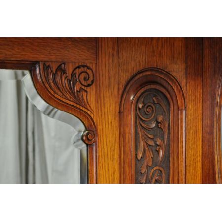 großes antikes viktorianisches stark geschnitztes Spiegel-Sideboard aus Eichenholz