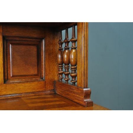 großes antikes viktorianisches stark geschnitztes Spiegel-Sideboard aus Eichenholz