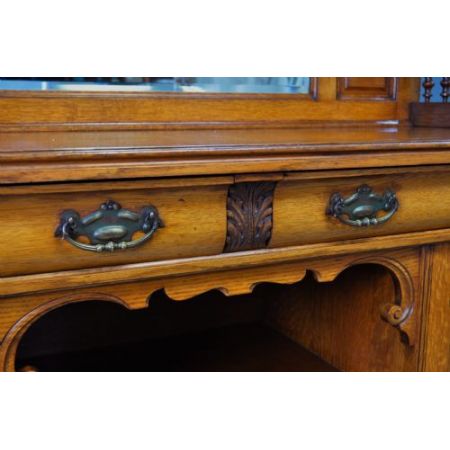 großes antikes viktorianisches stark geschnitztes Spiegel-Sideboard aus Eichenholz