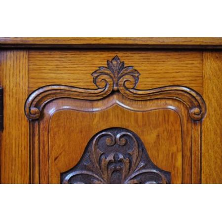 großes antikes viktorianisches stark geschnitztes Spiegel-Sideboard aus Eichenholz