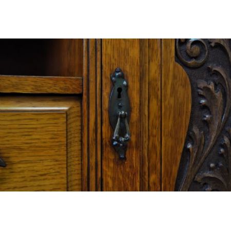 großes antikes viktorianisches stark geschnitztes Spiegel-Sideboard aus Eichenholz