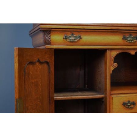 großes antikes viktorianisches stark geschnitztes Spiegel-Sideboard aus Eichenholz