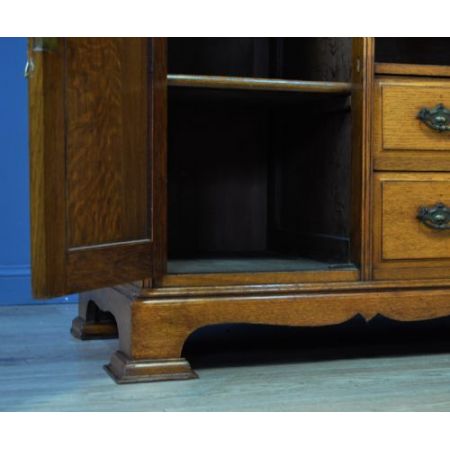 großes antikes viktorianisches stark geschnitztes Spiegel-Sideboard aus Eichenholz