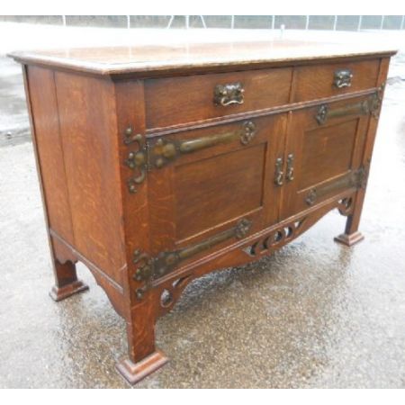 antikes Jugendstil Sideboard aus massiver Eiche