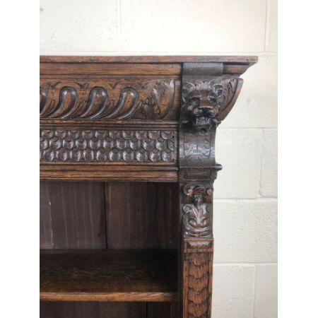 antikes viktorianisch geschnitztes gotisches offenes Bücherregal aus Eiche massiv 