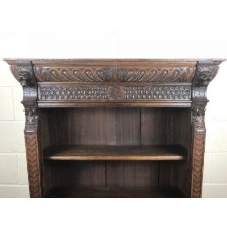 antikes viktorianisch geschnitztes gotisches offenes Bücherregal aus Eiche massiv 