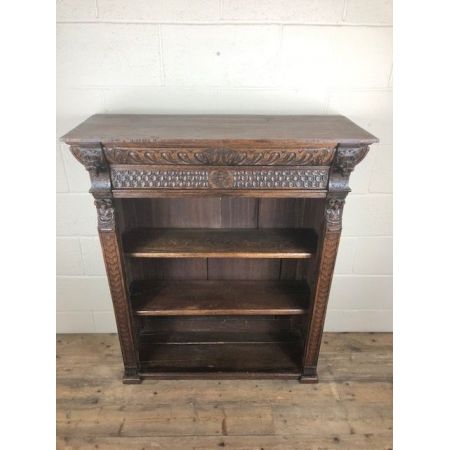 antikes viktorianisch geschnitztes gotisches offenes Bücherregal aus Eiche massiv 