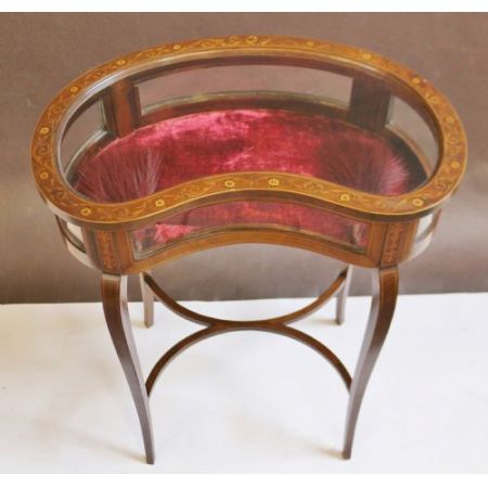 Edwardianischer Mahagoni Abstelltisch mit Vitrine Massivholz antik ca 1890