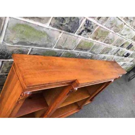 antikes viktorianisches offenes Walnussbücherregal aus Massivholz 